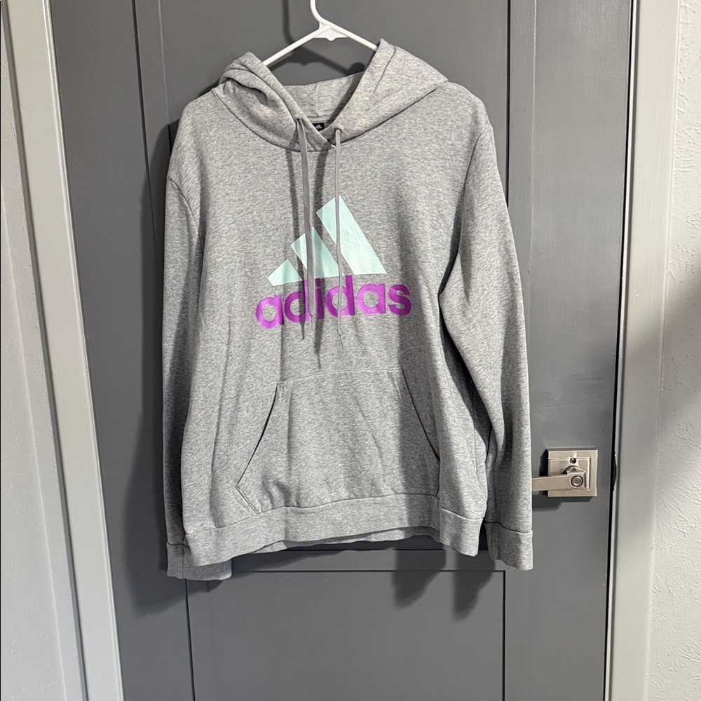Adidas Heather Gray Hoodie with Vibrant Logo